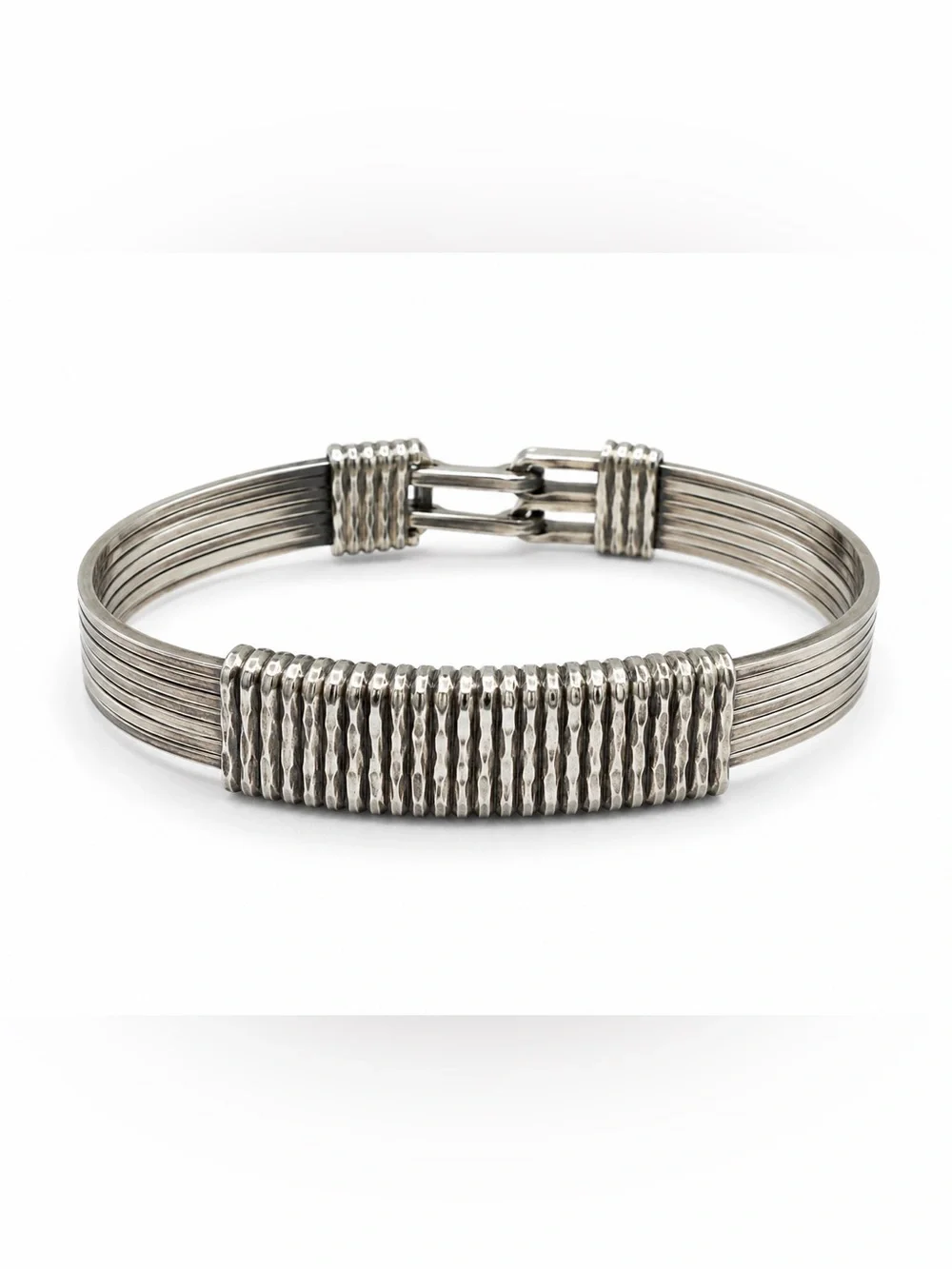Vintage Silver Modernist Multi-Strand Coil Cuff Bracelet Hinged